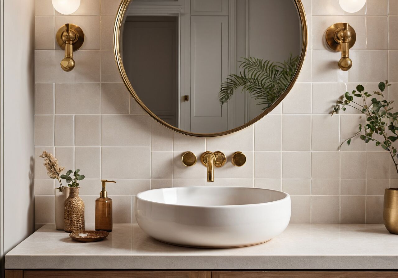 Kupatilo — keramički lavabo i ogledalo